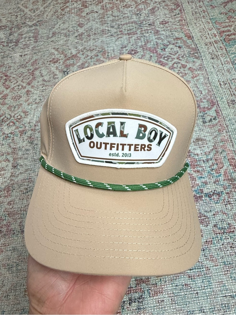 Local Boy Outfitters Tan Trucker Hat with Green Rope Detail Shades NWOT